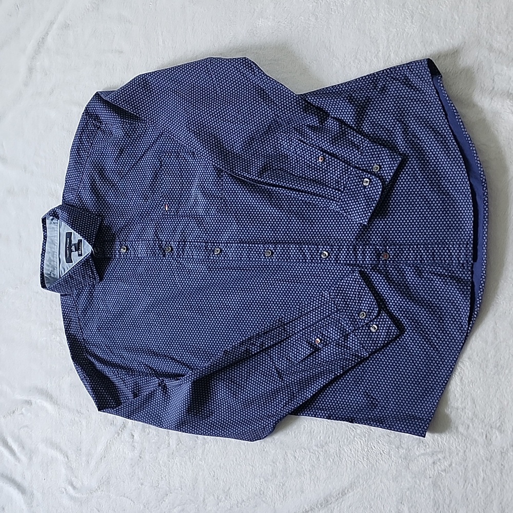 TOMMY‎ HILFIGER Men's Long Sleeve Button Down Dress Shirt Navy Blue XL Cotton